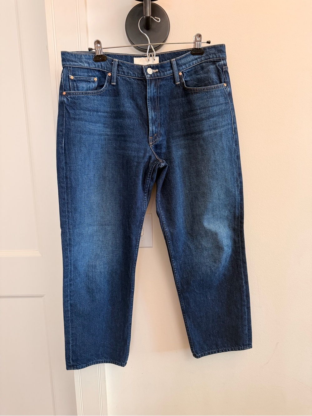 MOTHER Blue Cropped Straight-Leg Jeans